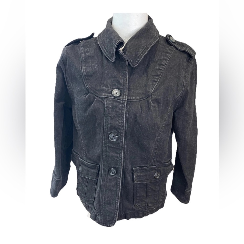 Motto ladies small black denim vintage inspired shirt military style jacket